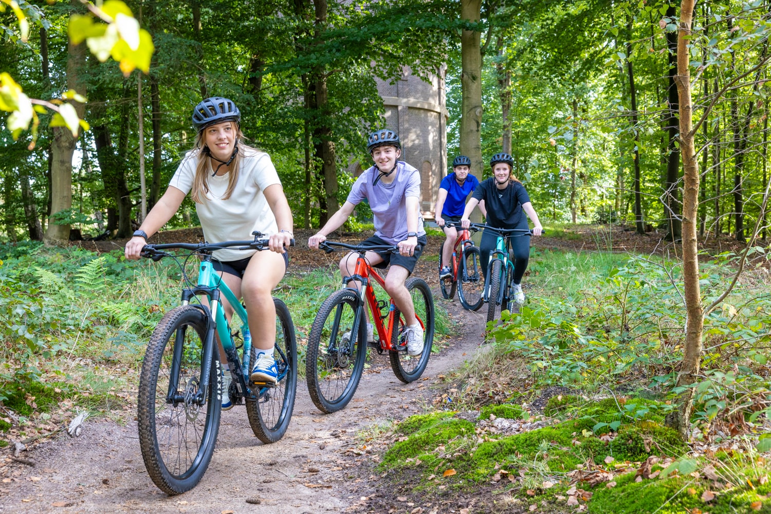Gruppe Mountainbiker im Leuvenumse bos auf der MTB-route Harderwijk